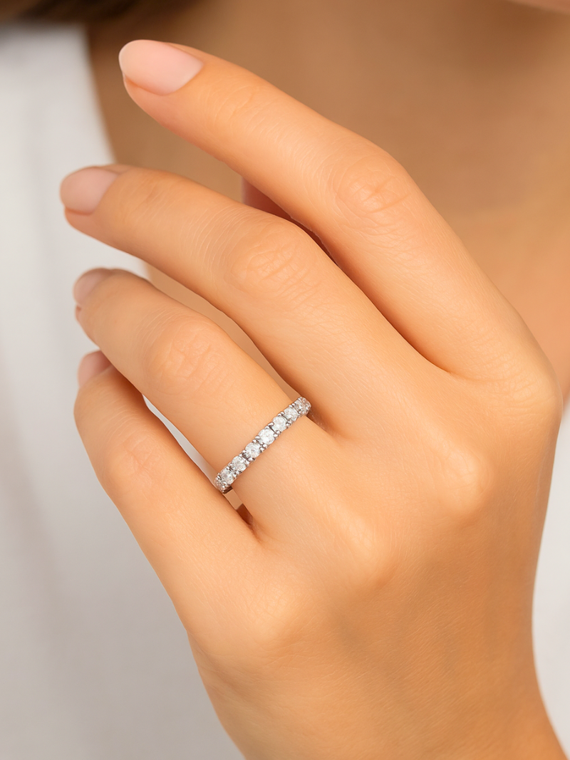 Dainty 925 Sterling Silver Ring – Elegant Thin Band with Shiny Zircon Crystals