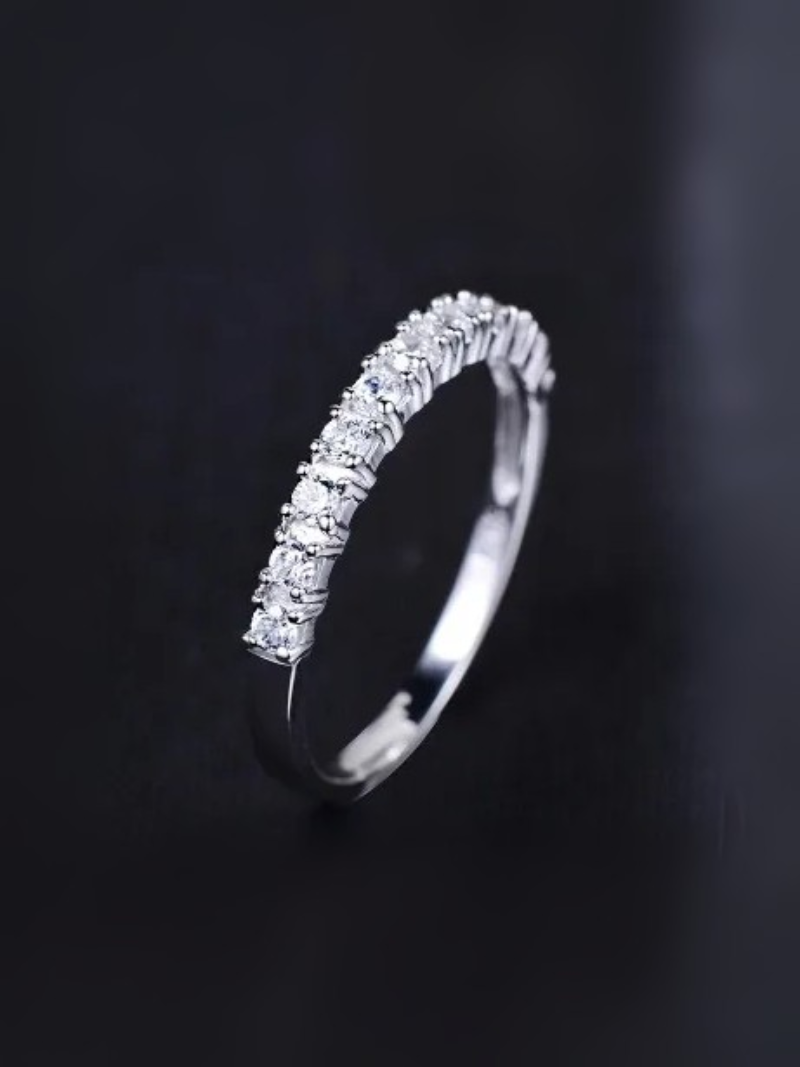 Dainty 925 Sterling Silver Ring – Elegant Thin Band with Shiny Zircon Crystals