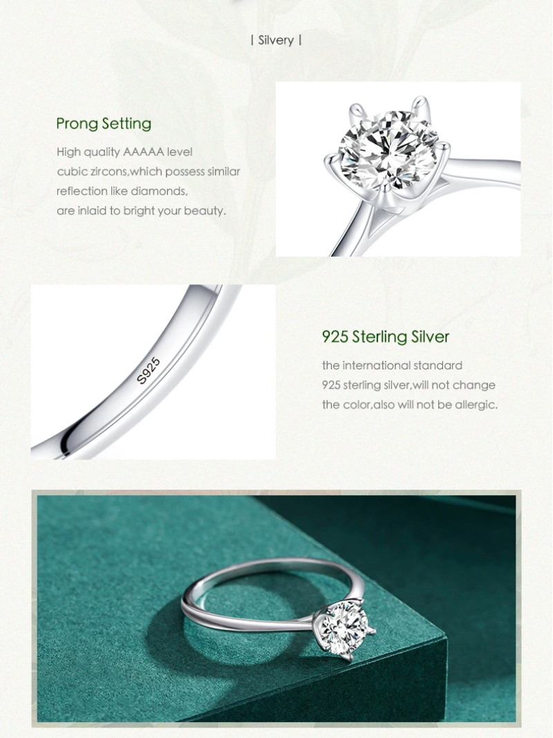 Elegant 925 Sterling Silver Solitaire Ring – Classic Round Cut with Sparkling Zircon Stone