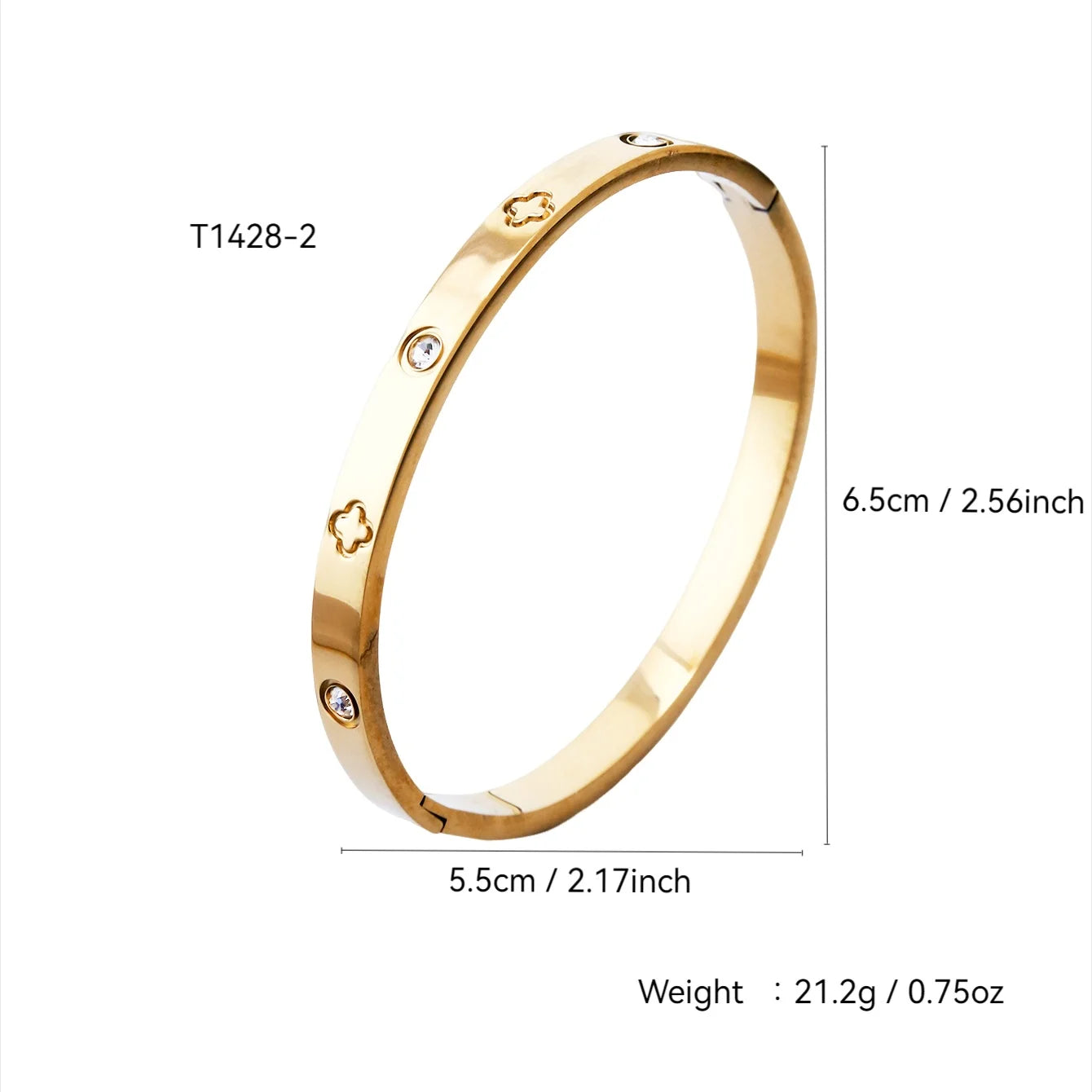 Elegant French-Style 18K Gold-Plated Stainless Steel Bracelet – Clover & Diamond Pattern