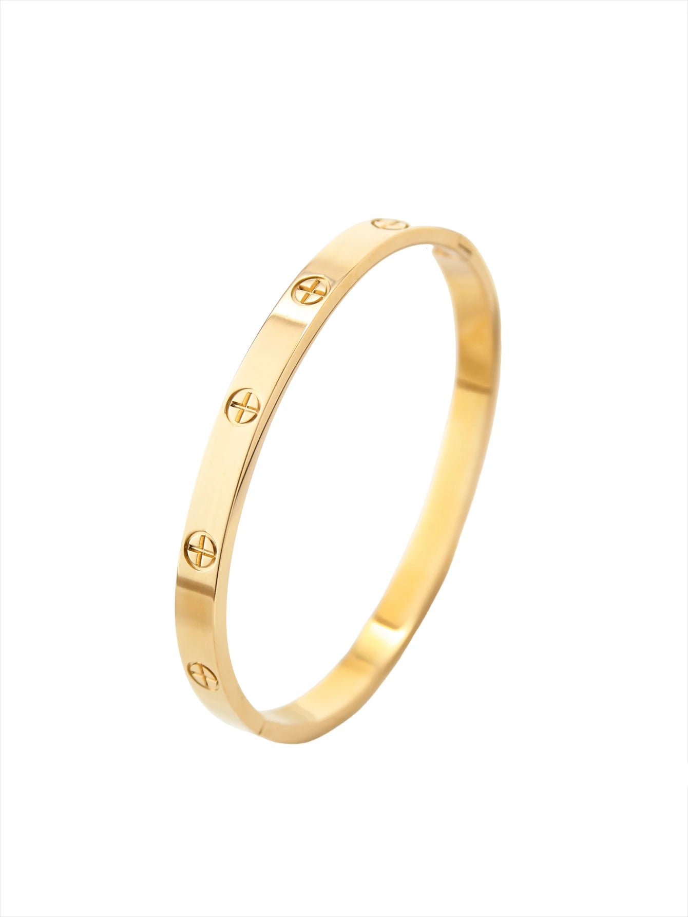 Elegant French-Style 18K Gold-Plated Stainless Steel Bracelet – Clover & Diamond Pattern